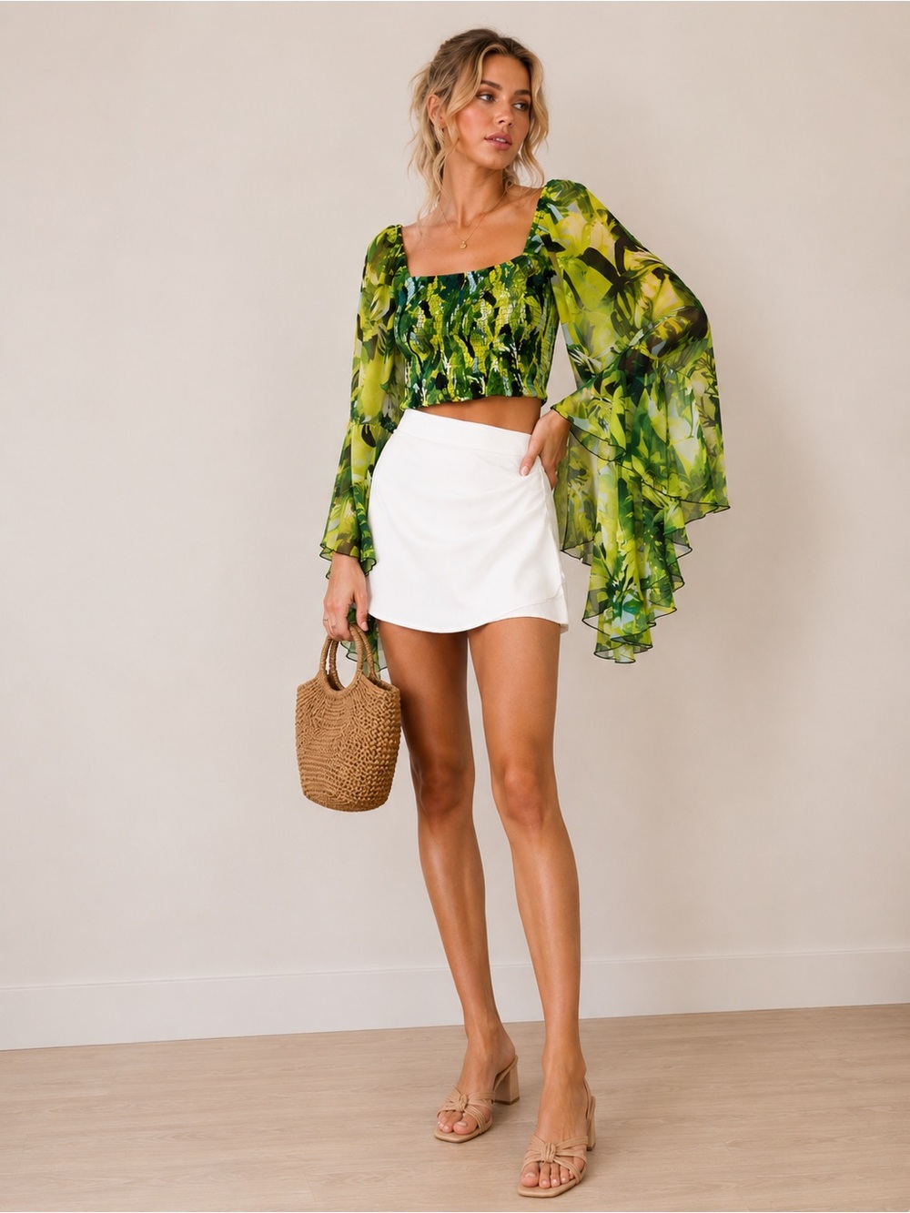 Live 4 Truth Green and Yellow Floral Smocked Crop Top